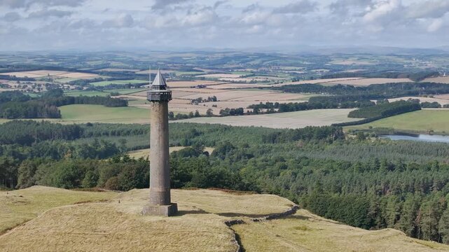 Waterloo Monument over Scottish fields and farms, Jedburgh, Scotland, UK