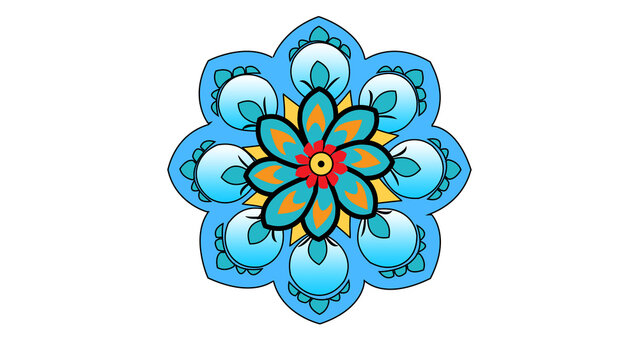 a vibrant, symmetrical blue and orange floral mandala design  blue flower vector