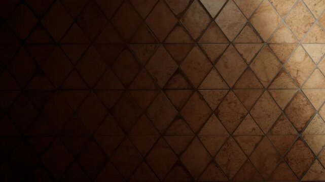 Geometric Diamond Tile Floor Pattern with Terracotta Tones and Dramatic Diagonal Shadow