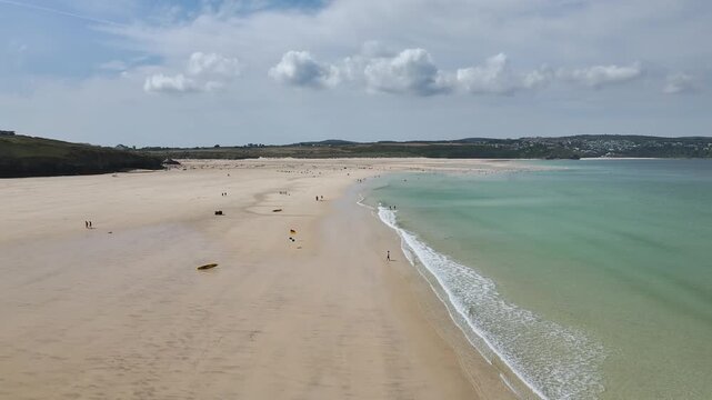 Hayle Beach and Hayle Estuary from drone, St Ives Bay, Cornwall, England, United Kingdom