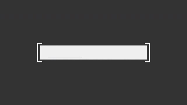 White square brackets slide apart and open a clean lower third panel