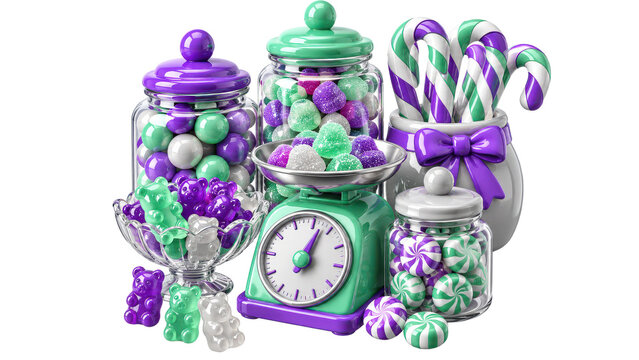 assorted candy jars and sweets isolated illustration on transparent isolated illustration on transparent background