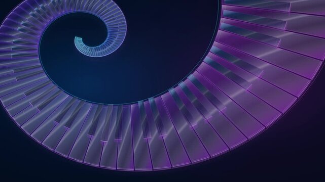 Glowing Glass Spiral Piano Keyboard Motion Loop for Music Festival Visuals, DJ Stage Backdrop, and Concert Screensaver