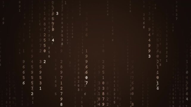 Coffee brown and beige digital rain of falling numbers and code streams, warm earthy data technology background, seamless loop