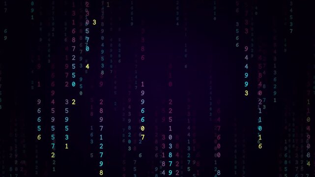 Neon pink and cyan digital rain of falling numbers and code streams, cyberpunk data technology background, seamless loop
