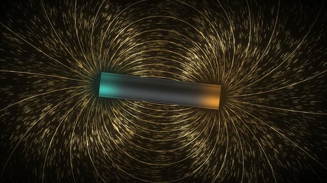 Magnetic Field Lines of a Bar Magnet Dipole with Iron Filings Physics Visualization Seamless Loop in calm amber tones