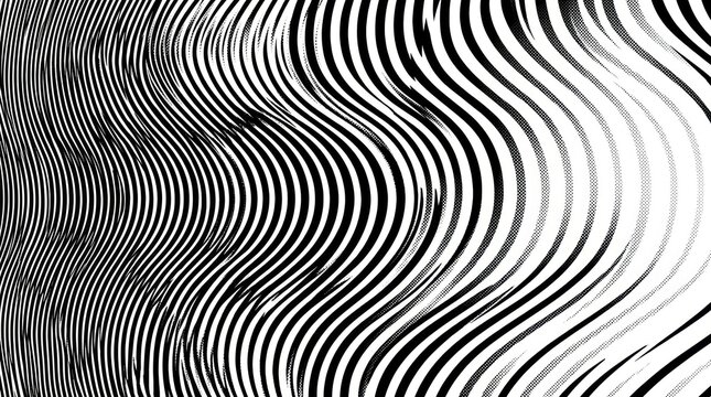 Abstract monochrome background with wavy distorted black and white lines.