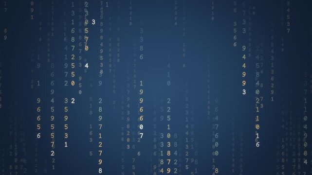 Aqua blue and warm sand digital rain of falling numbers and code streams on navy, clean data technology background, seamless loop