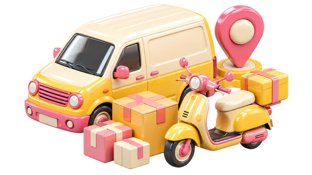 delivery van illustration on transparent background with packages isolated illustration on transparent background