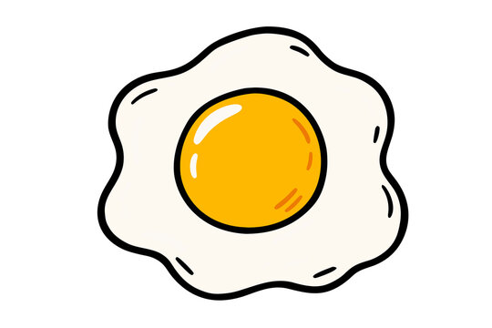 Sunny side up fried egg with yellow yolk, cute cartoon breakfast food sticker icon vector