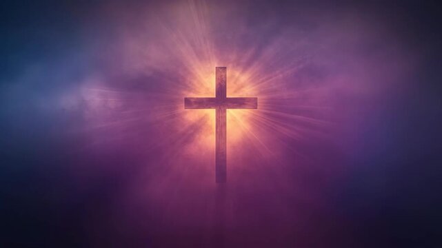 Radiant Purple Cloud Cross Glows with Faith and Religion Inspired Hope
