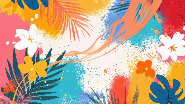 Tropical Summer Vibes: A vibrant explosion of colors and tropical foliage, this abstract illustration evokes the carefree spirit of summer vacation and a sense of exotic escape.