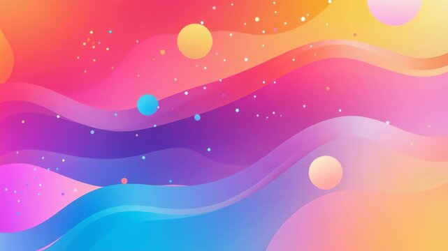 Rainbow Wave Abstract: A vibrant and dreamy abstract background featuring flowing waves of color in a rainbow gradient, accented with floating orbs and twinkling stars.