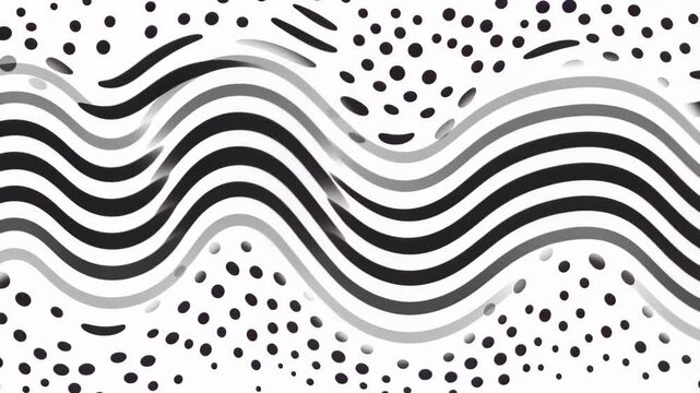 Abstract Wavy Lines and Dots: A dynamic abstract composition featuring undulating wavy lines and scattered dots in a monochrome palette, creating a sense of movement and texture.