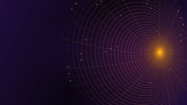 Radial grid pattern with glowing light orb for data visualization, network connectivity, and futuristic technology interface design