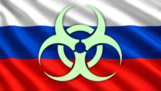 Biologic hazard sign with russian flag