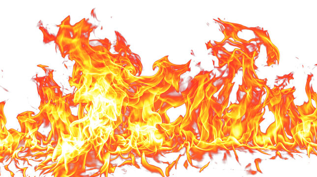 Realistic fire flames strip with bright core isolated on transparent background