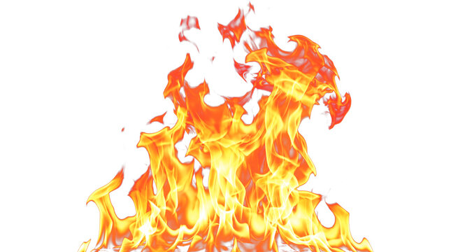 Realistic fire flames rising from bottom right corner on transparent background