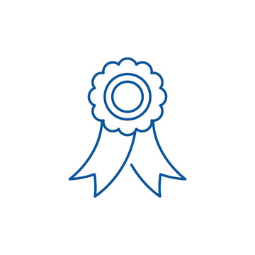 Blue ribbon award icon with decorative flower and tails  