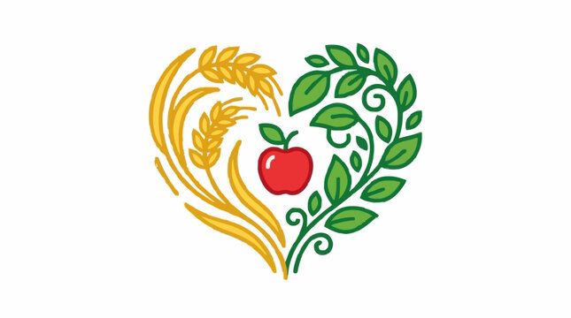 Heart shape symbol with wheat and leaves for World Food Day celebration of healthy sustainable food