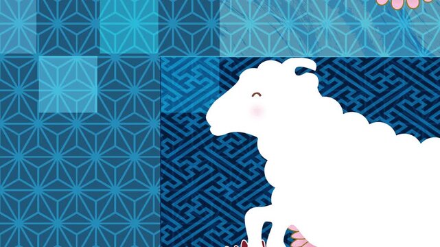 Stylized White Sheep on Geometric Pattern 4K