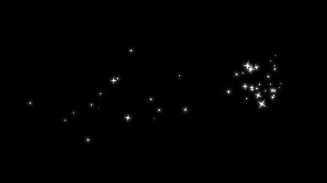 Glowing star dust and magic sparkle trail motion graphics sequence on dark black background