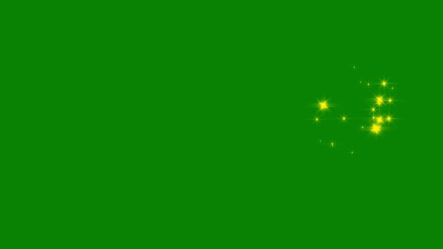 Golden magic sparkle trail and shining star dust motion graphics sequence with chroma key on green screen background