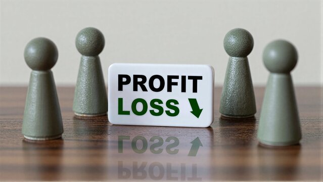 Profit loss sign with game pieces, symbolizing financial decline or business downturn.
