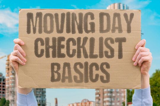 "Moving day checklist basics" Renters and buyers prepare essentials, notifications, and supplies to keep their relocation organized and calm. MOVING. CHECKLIST. BASICS. HOME. RELOCATION.