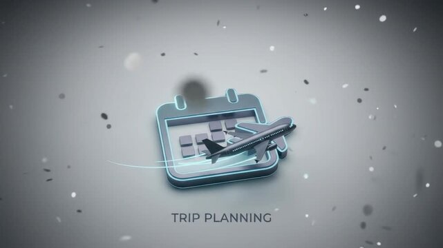 Trip Planning Calendar and Airplane Icon on Gray Background