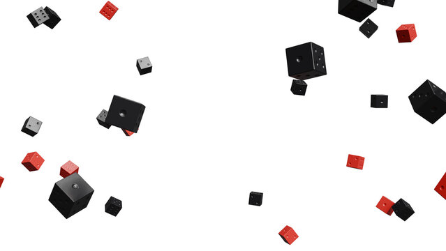 3D Render of floating black and red cubes against a white background