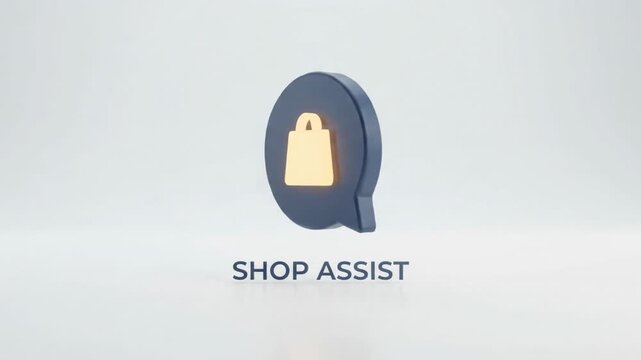Shopping Assistant Chat Bubble and Bag Icon on White