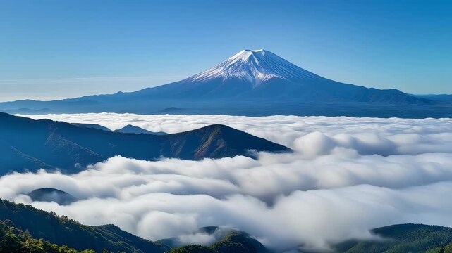 Mount Fuji Above Sea of Clouds 4K Generative AI