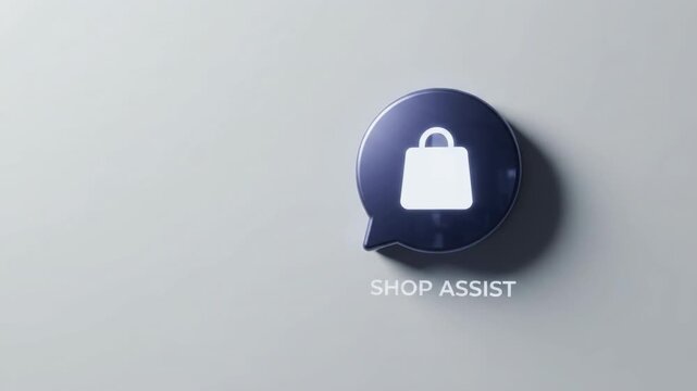 Shopping Assistant Chat Bubble and Bag on Gray