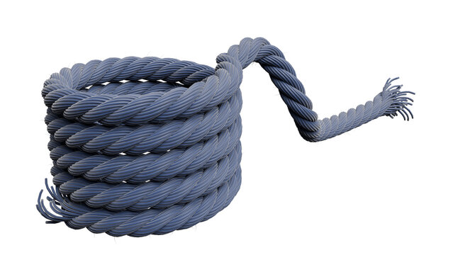 3D Render of a coiled blue rope on a white background.