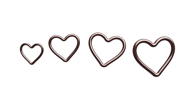4 interconnected hearts in 3D render, showcasing varied sizes and shapes, symbolizing love and affection.