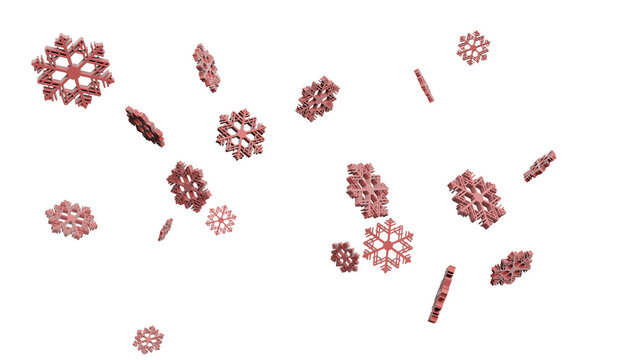 3D Render of pink snowflakes floating against a white background.