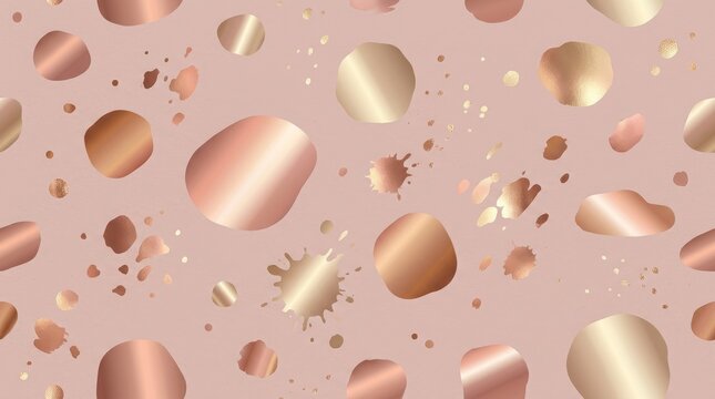 Glam pattern with rose gold metallic circular foil shapes on a dusty pink background