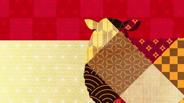Stylized Rooster Featuring Traditional Japanese Textile Patterns 4K