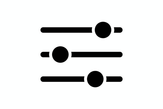 Vector icon representing three horizontal slider controls with empty circles, indicating adjustable settings or filter options in a digital interface, 4k Resolution