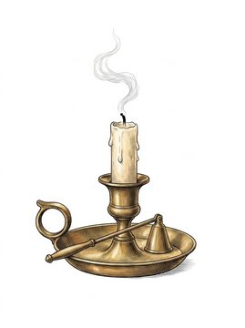 Lit candle with smoke on a vintage brass candlestick holder for home decor
