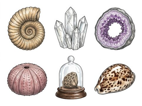 Natural history collection of minerals fossils and shells for scientific study with science educatio