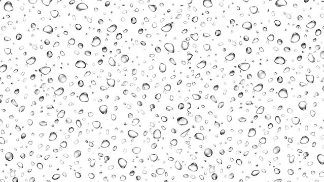 Clear water droplets scattered on a white background surface