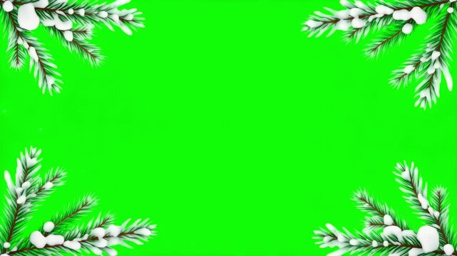 This animated green screen frame showcases beautiful snow-covered pine branches, ideal for festive holiday projects.