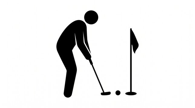 Golfer putting a ball into the hole on a golf course with flagstick