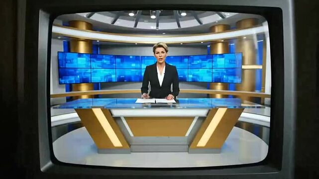 No signal television screen with static noise and news broadcast