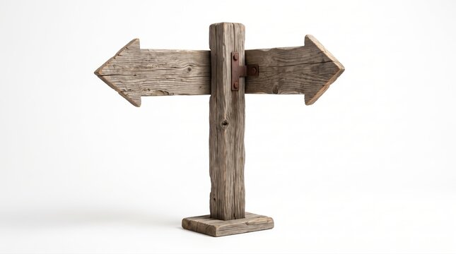 Rustic wooden signpost with two arrows pointing in opposite directions