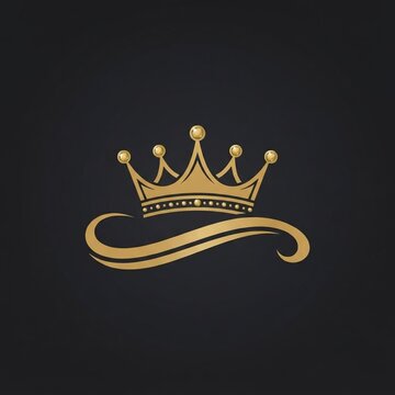 Golden crown with swirling ribbon on dark background.