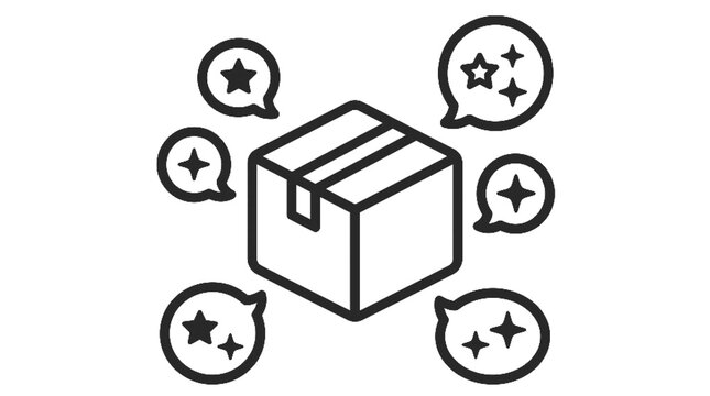Customer satisfaction rating stars around delivery package box icon concept