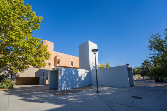 Modern Concrete Wall and Tower on University Campus
